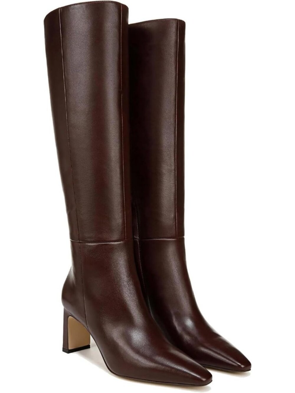 Women's Brown Chunky Block Heeled Side Zipper Tall Wide Calf Knee High Boots